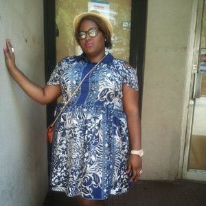 ASOS Curve Navy/Cream Collard Dress